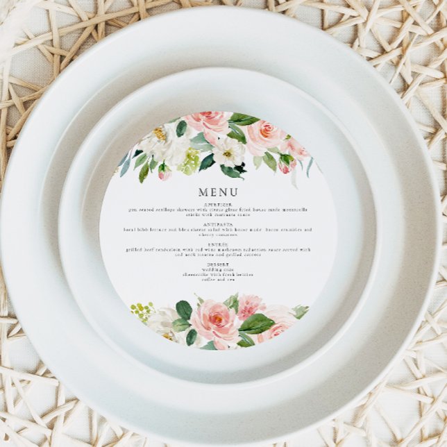 Speisekarte des eleganten rosa, floralen Kreises D Einladung (Von Creator hochgeladen)