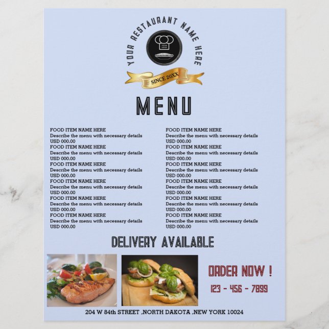 Speisekarte des kreativen Restaurants Flyer (Vorne)