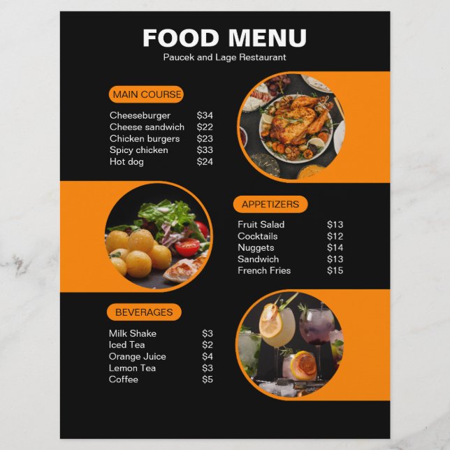 Speisekarte des Restaurants Orange und Black Bold Flyer (Vorne)