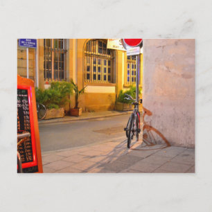 Speisekarte, Fahrrad, Schatten Frankreich außerhal Postkarte
