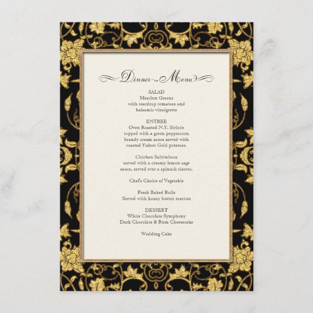 Speisekarte Floral Damask Glitzer Feierliche Hochz Menükarte (Vorderseite)