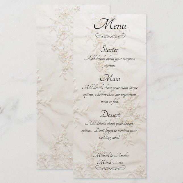 Speisekarte für bestickte Hochzeiten Menükarte (Vorne/Hinten)