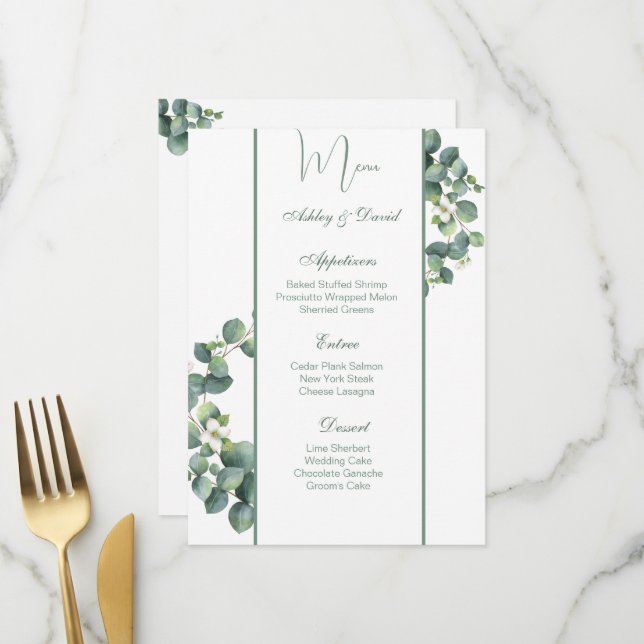 Speisekarte für Hochzeiten Menükarte (Vorderseite/Rückseite Beispiel)