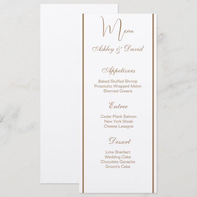 Speisekarte für Hochzeiten Menükarte (Vorne/Hinten)