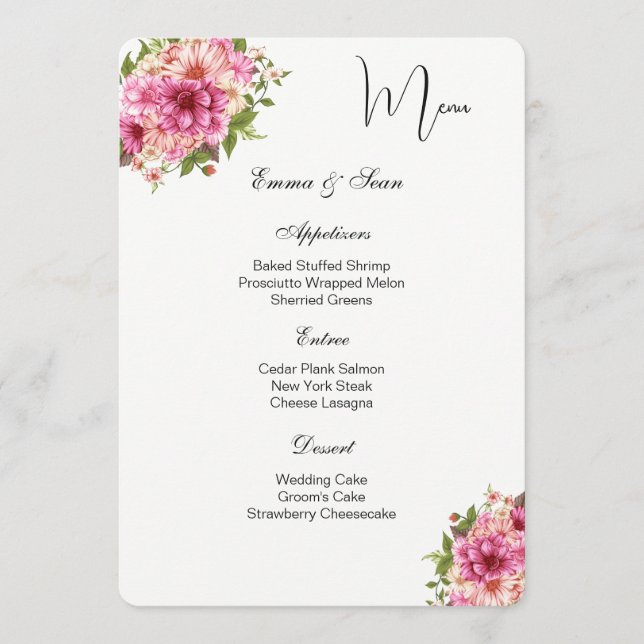 Speisekarte für Hochzeiten Menükarte (Vorderseite)
