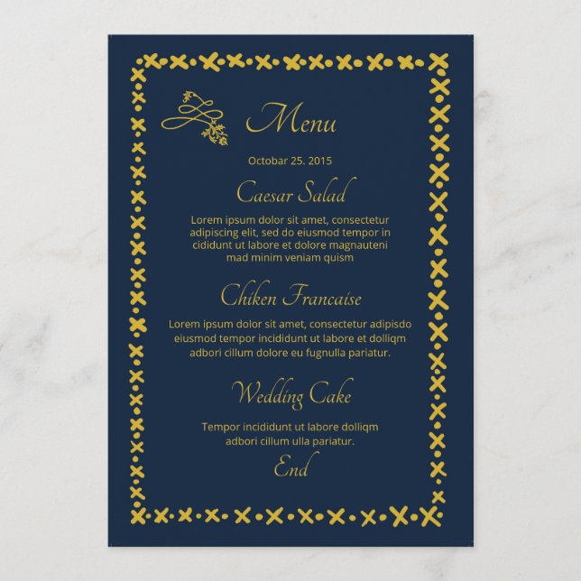 Speisekarte für Hochzeiten Menükarte (Vorderseite)