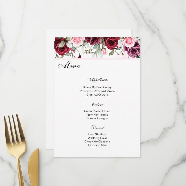 Speisekarte für Hochzeiten Menükarte (Vorderseite/Rückseite Beispiel)