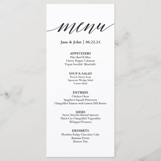 Speisekarte für Hochzeiten Menükarte (Vorderseite)