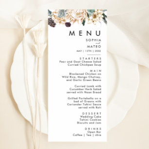 Speisekarte für Hochzeiten mit weißer Blume Menükarte