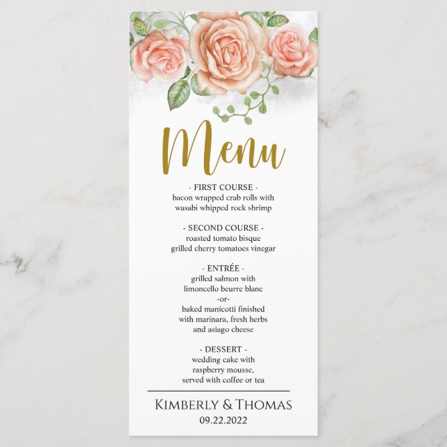 Speisekarte für Hochzeitsabende mit türkisfarbenem Menükarte (Vorderseite)