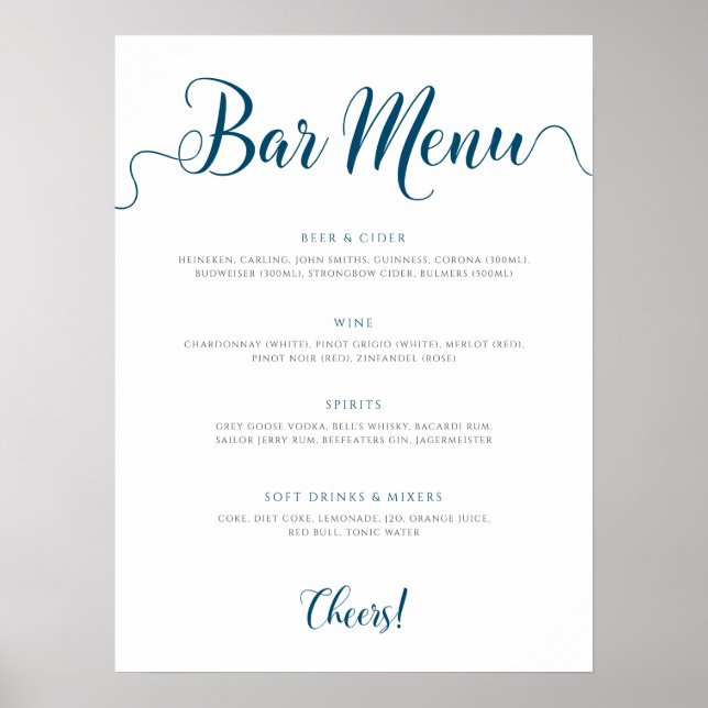 Speisekarte für Hochzeitsgetränke von Navy Bar Poster (Vorne)