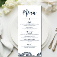 Speisekarte für Hochzeitsplatten für Navy Nautical