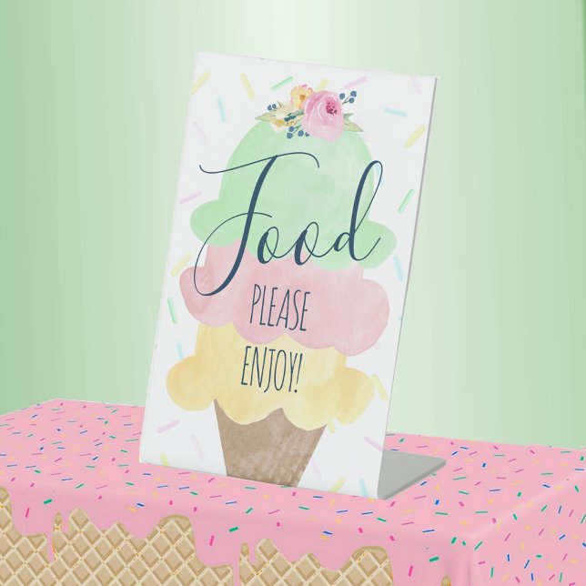 Speisekarte für Party mit Wasserfarbe Ice Sockelschild (Food Watercolor Ice Cream Bridal Shower or Baby Shower Pedestal Table Sign)