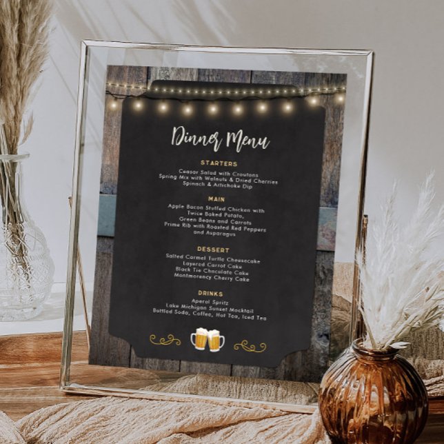 Speisekarte für Rustikale Cheers und Biere 8x10 Poster (Rustic Cheers and Beers Themed 8x10 Dinner Menu Poster)