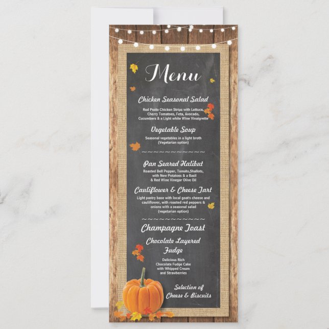 Speisekarte Hochzeitsempfehlung Rustikale Pumpkin  Einladung (Vorderseite)