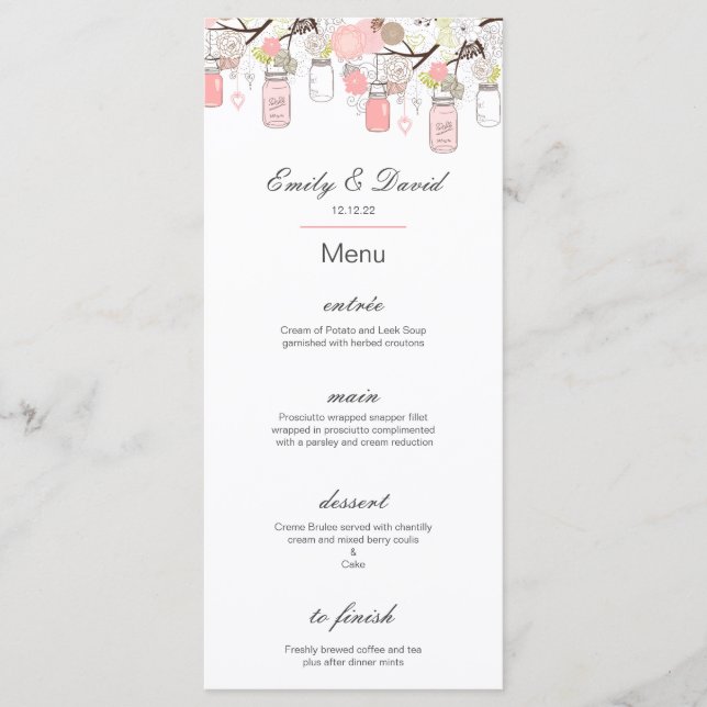 Speisekarte, Hochzeitsmenü, Babydusche, Bridal   Menükarte (Vorderseite)