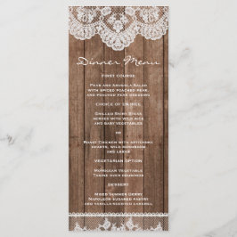 Speisekarte mit rustikalem, weißem Lace und Holz z Menükarte