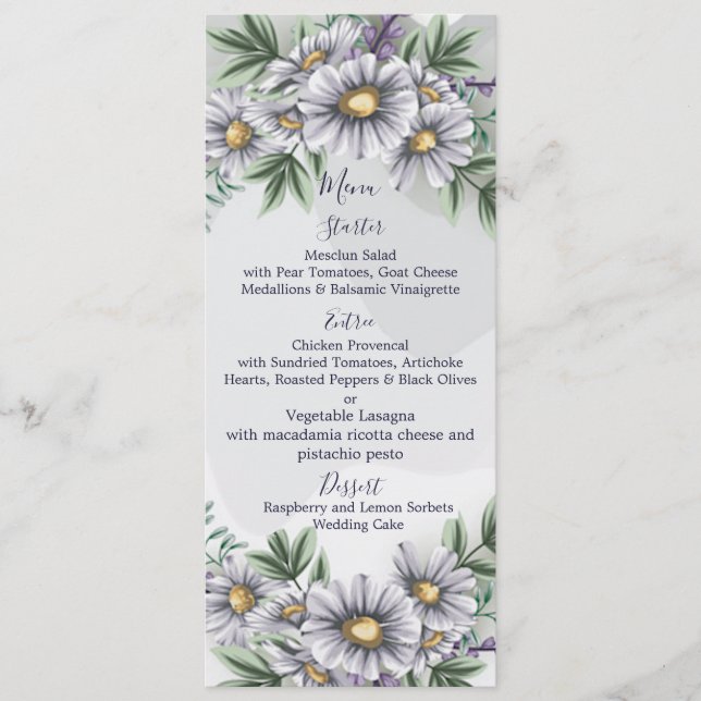 Speisekarte mit violetten Wasserfarben Menükarte (Vorderseite)
