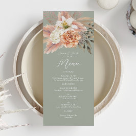 Speisekarte zum Hochzeitsessen mit grünem Pfirsich Menükarte
