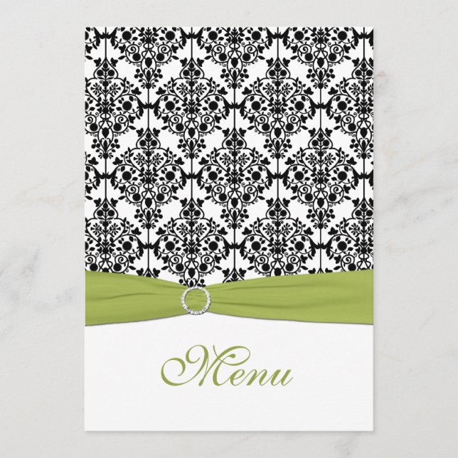 Speisekarte zum Hochzeitsmenü Grün, Weiß und Schwa Menükarte (Vorderseite)