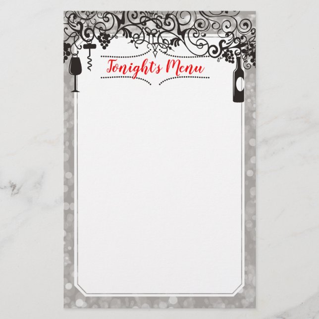 Speisen und Weine kosten Speisekarte Briefpapier (Vorderseite)