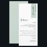 Speisesaal Personalisiert mit Gast Name Elegante M Menükarte<br><div class="desc">Warum in Platzkarten und Menükarten verbringen, wenn Sie ein elegantes All-in-One-Menü personalisiert mit jedem Gast-Namen haben können! Modernes, einfaches und elegantes Design mit schöner moderner handgeschriebener Kalligraphie. Möglichkeit, alle Textabschnitte anzupassen. Stripe oben rechts in schlauer grüner Farbe mit Gästebame in schwarz. Zurück in der gleichen Weise grün wie Streifen. Möglichkeit,...</div>