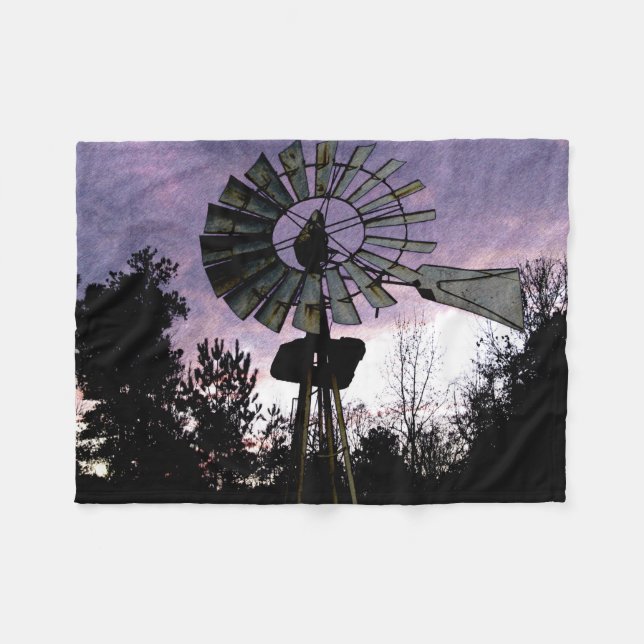 spektakuläre Watercolor Windmill Abend Scene Fleecedecke (Vorderseite (Horizontal))