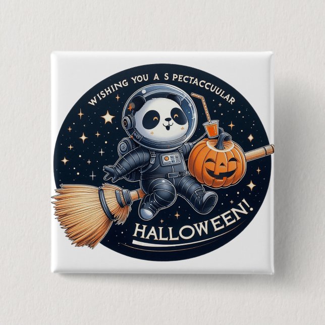 Spektakuläres Halloween mit einem Bambus-Broom-Pan Button (Vorderseite)