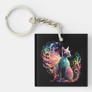 Spektrale, holografische Katze: Ein Prisma der Ele Schlüsselanhänger