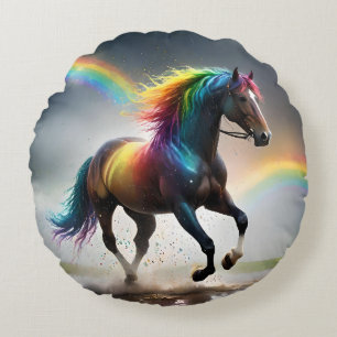 Spektrum der Gnade: Regenbogenpferd unter Regenbög Rundes Kissen