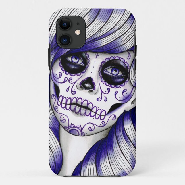 Spektrum-Reihe - violettes Zuckerschädel-Mädchen Case-Mate iPhone Hülle (Rückseite)
