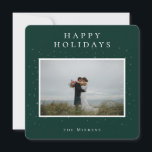 Spellbound Winter Foto Holiday Card | Grün Feiertagskarte<br><div class="desc">Elegante und einfache weiße Sterne auf Smaragdgrün,  "Happy Holidays" Fotokarte.</div>