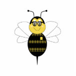SpellingBee Bumble Bee Ornament Fotoskulptur Ornament<br><div class="desc">Niedlich lächelnde Hummel in gelb und schwarz karierte Brille und einen Taschenschützer. Ideal für Hummelfreunde!</div>
