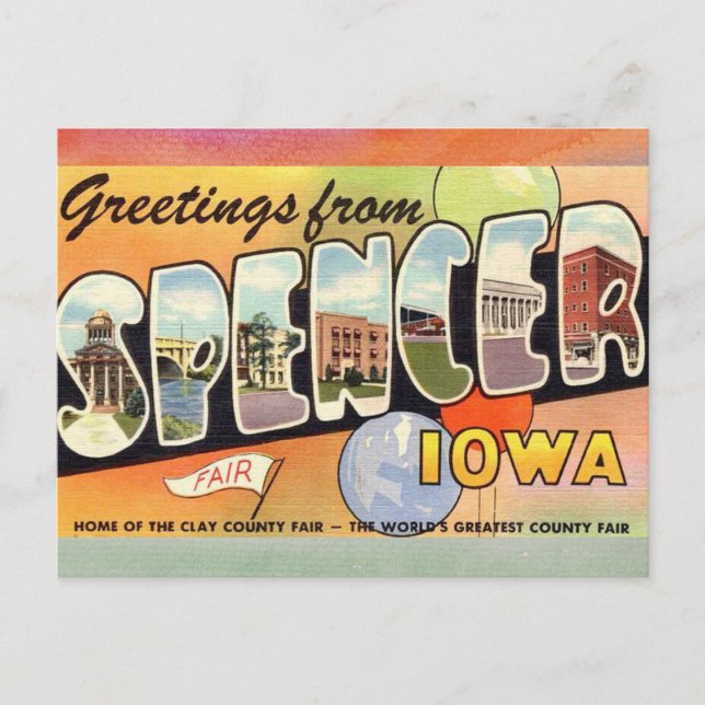 Spencer Iowa Postkarte (Vorderseite)