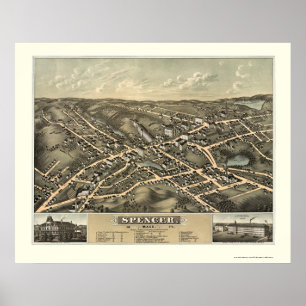 Spencer, MA Panorama-Map - 1877 Poster