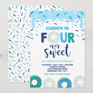 Spende vier je Süße Invite Donut 4. Geburtstag Einladung