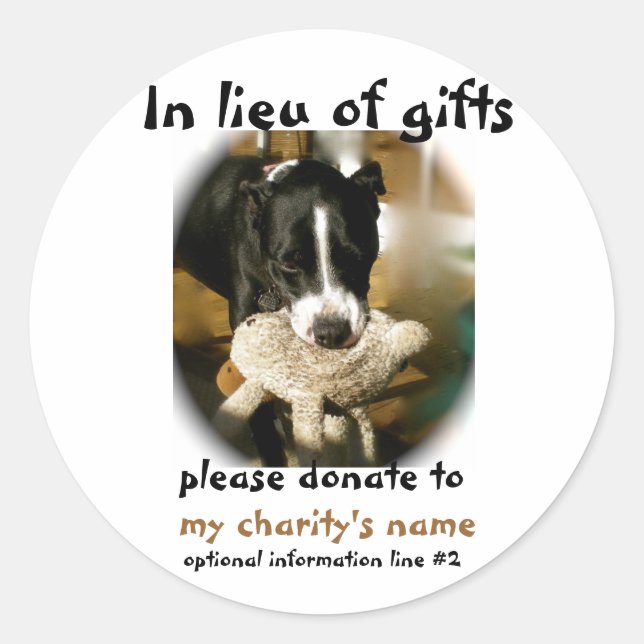 Spenden anstelle von Geschenken Runder Aufkleber (Vorderseite)