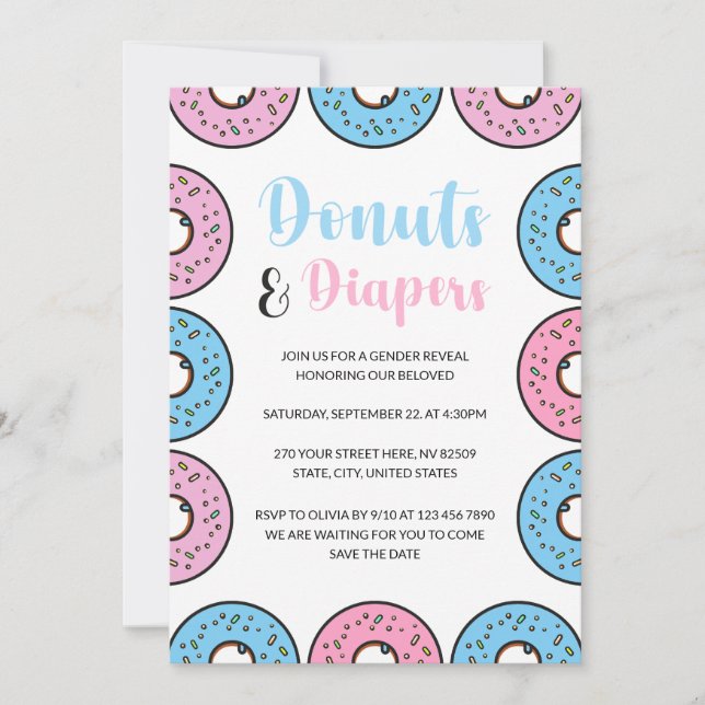 Spenden und Diapers sprinkle thematik Gender Revea Einladung (Vorderseite)