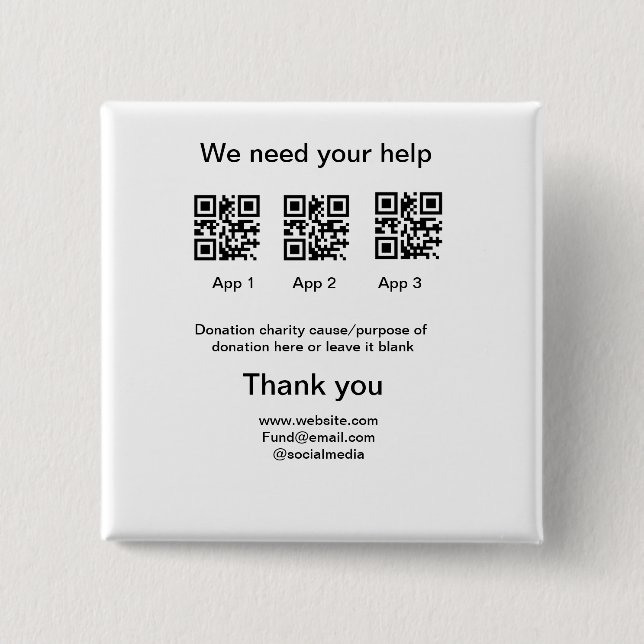 Spendensammlungstipp jar fügen Sie Ihre q r Name c Button (Vorderseite)