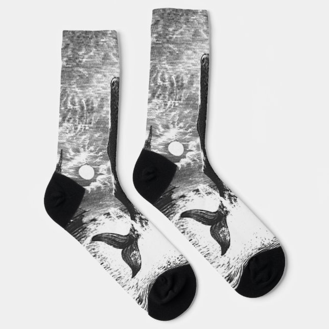 Sperm Whale Breaching, Vintage Marine Life Animals Socken (Rechts)