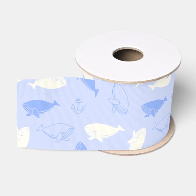 Sperm Whale Muster (blau) Grosgrain Ribbon Ripsband (Spule)