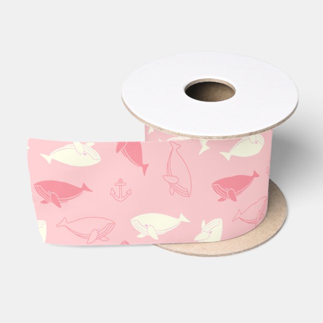 Sperm Whale Pattern (rosa) Satinband (Spule)