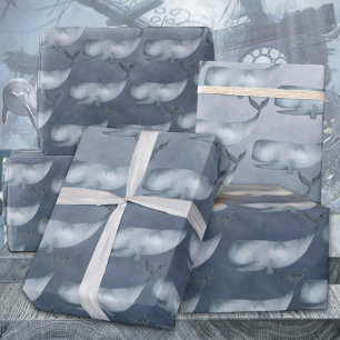 Spermienwale unter der Wasserfarbe des tiefen blau Geschenkpapier