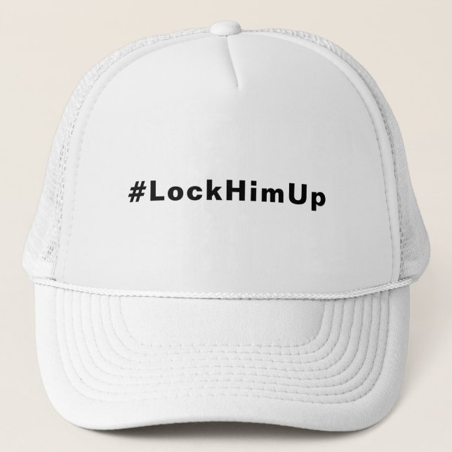 Sperren Sie ihn auf #LockHimUp Schwarz-weißer Text Truckerkappe (Vorderseite)