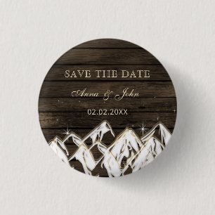 Sperrholz Rustikale Berge Save the Date Button