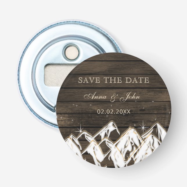 Sperrholz Rustikale Berge Save the Date Flaschenöffner (Vorderseite)