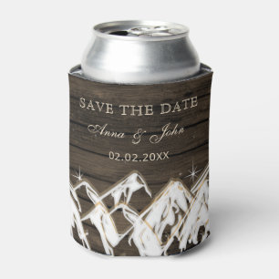 Sperrholz Rustikale Berge Save the Date Foto Dosenkühler