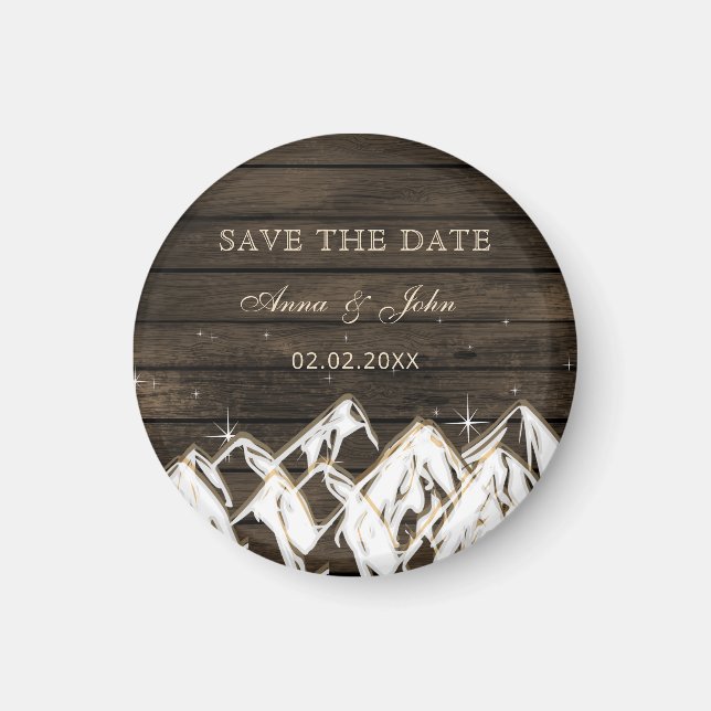 Sperrholz Rustikale Berge Save the Date Magnet (Vorne)
