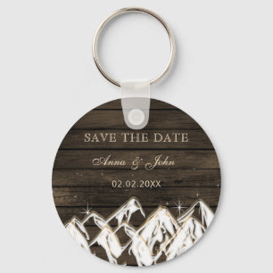 Sperrholz Rustikale Berge Save the Date Schlüsselanhänger