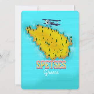 Spetses Griechische Inselkarte Reiseplakat